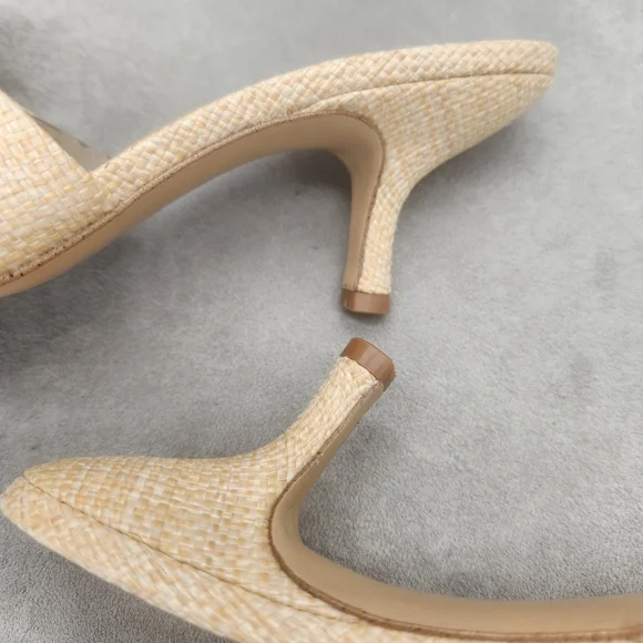 Gianni Bini Mules 8.5 Nude Beige Raffia Le Cadeau Kitten Heel Chunky Bow New$100 - Picture 13 of 16